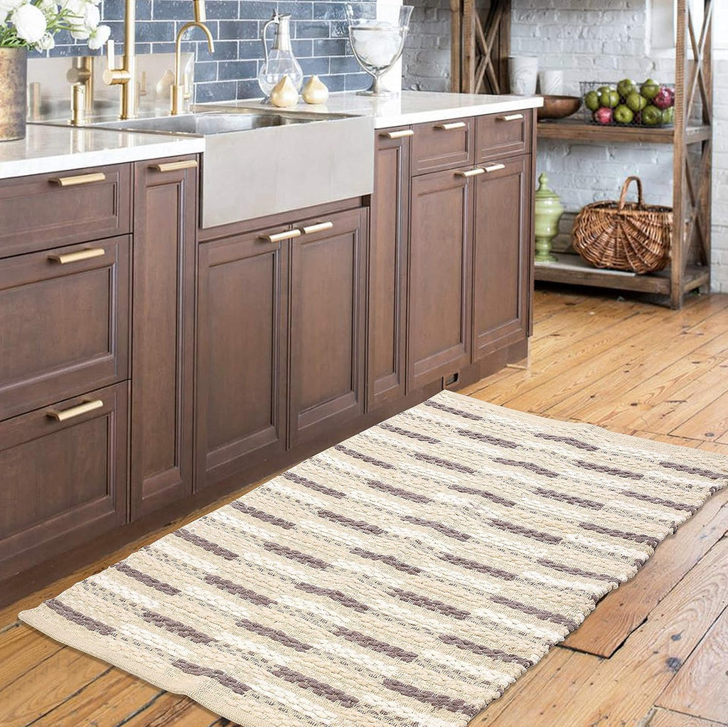 Woven Chain Stitch Rug 24X36 Inch - Charcoal Outdoor, Area Kitchen, Farmhouse Style, Bedroom & Living Room, Entryway, Boho, Absorbent Mat, Cotton Rug