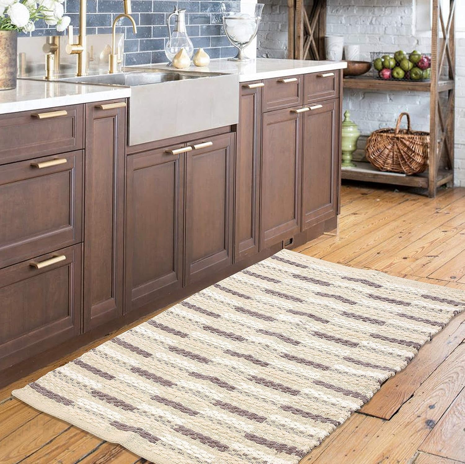Woven Chain Stitch Rug 24X36 Inch - Charcoal Outdoor, Area Kitchen, Farmhouse Style, Bedroom & Living Room, Entryway, Boho, Absorbent Mat, Cotton Rug