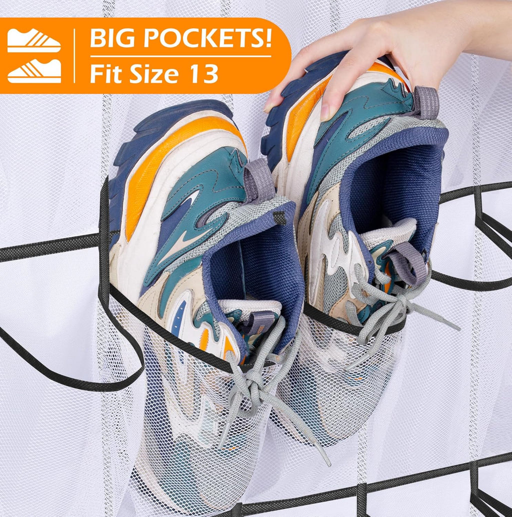 35 Large Pockets over the Door Shoe Organizer Sturdy Oxford Fabric Hanging Shoe Rack for Door Mesh Closet Shoe Holder Hanger, White