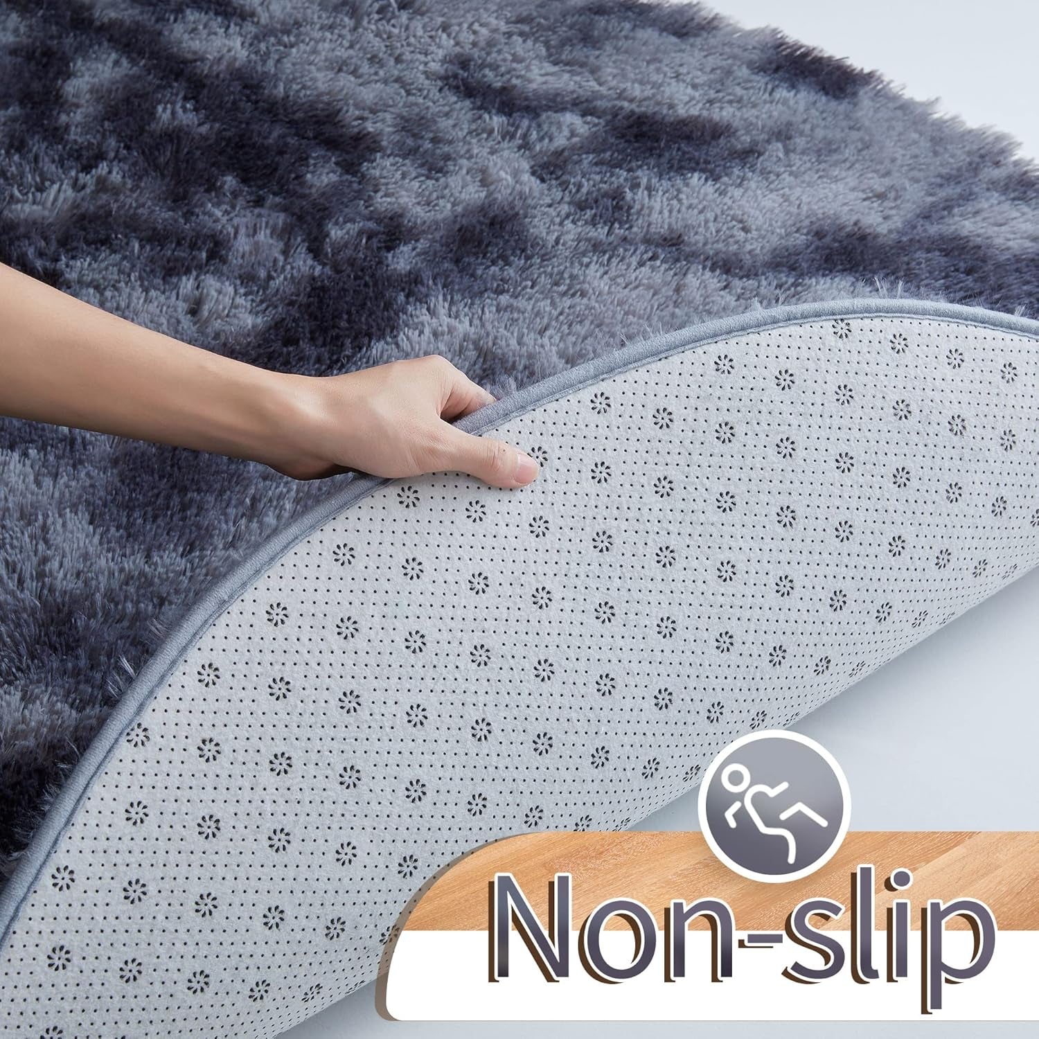 round Rug 5Ft, Tie-Dyed Dark Grey Circle Rug for Bedroom, Nursery Rug, round Area Rug, Fluffy Shag Fuzzy Soft Rug, Circular Rug for Kids Girl Room Playroom, Plush Shaggy Furry Rug Home Decor