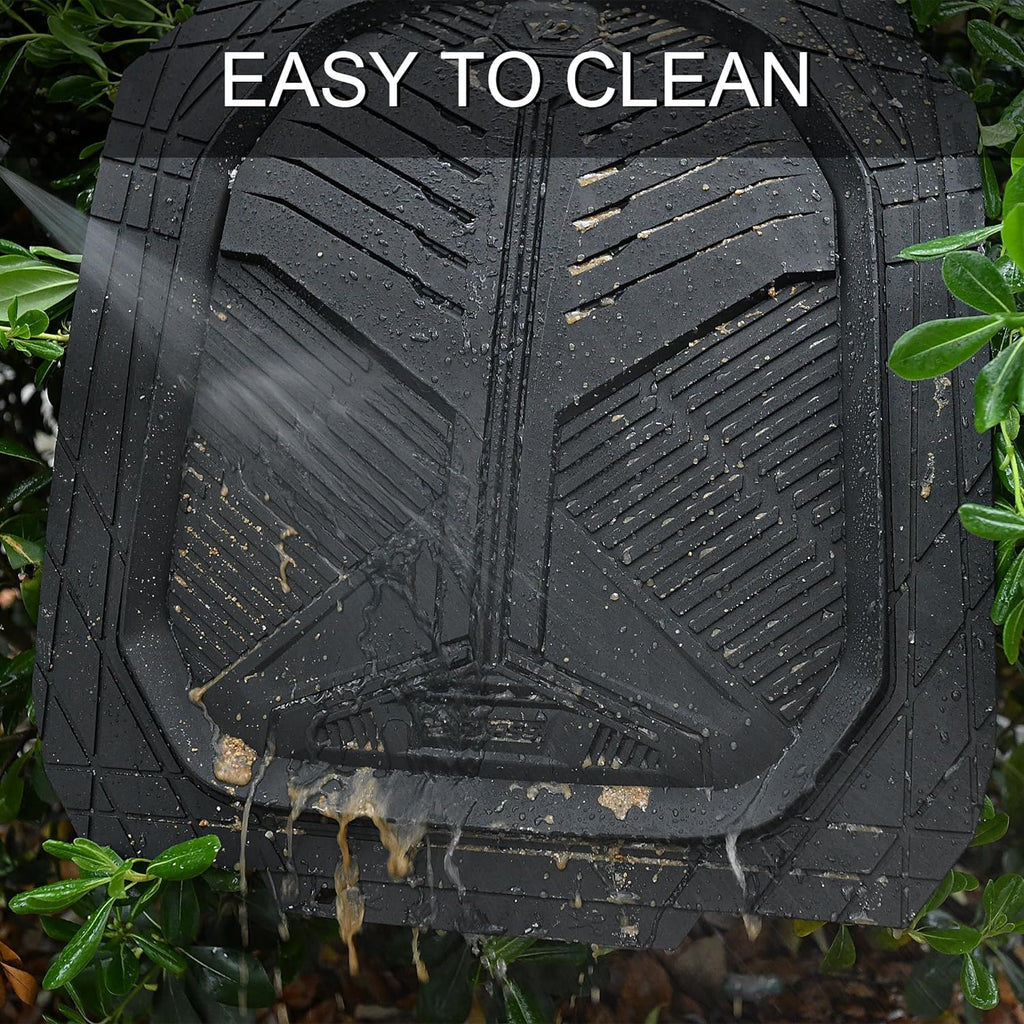 Heavy Duty Rubber Car Mats, Deep-Dish Odorless Car Floor Mats All Weather, Universal Trim-To-Fit for Suvs Trucks Sedans, Waterproof Anti-Slip, 3 Pieces V12 Black
