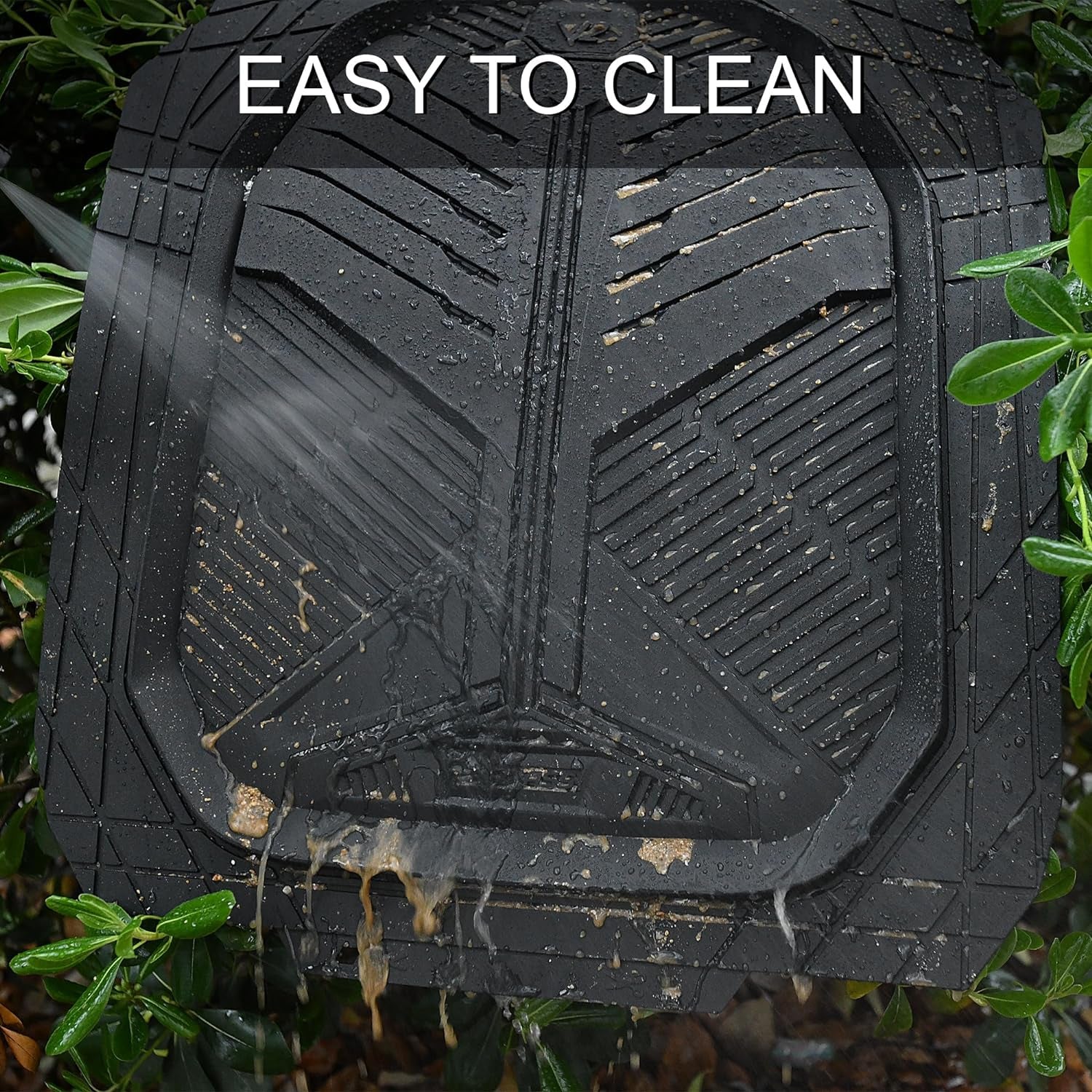 Heavy Duty Rubber Car Mats, Deep-Dish Odorless Car Floor Mats All Weather, Universal Trim-To-Fit for Suvs Trucks Sedans, Waterproof Anti-Slip, 3 Pieces V12 Black