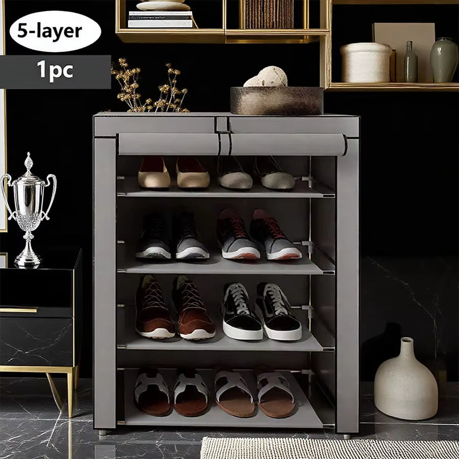 Black Multi-Functional 5/8/10-Tier Shoe Organizer - Durable Plastic Construction, Easy Assembly, Shoe Storage