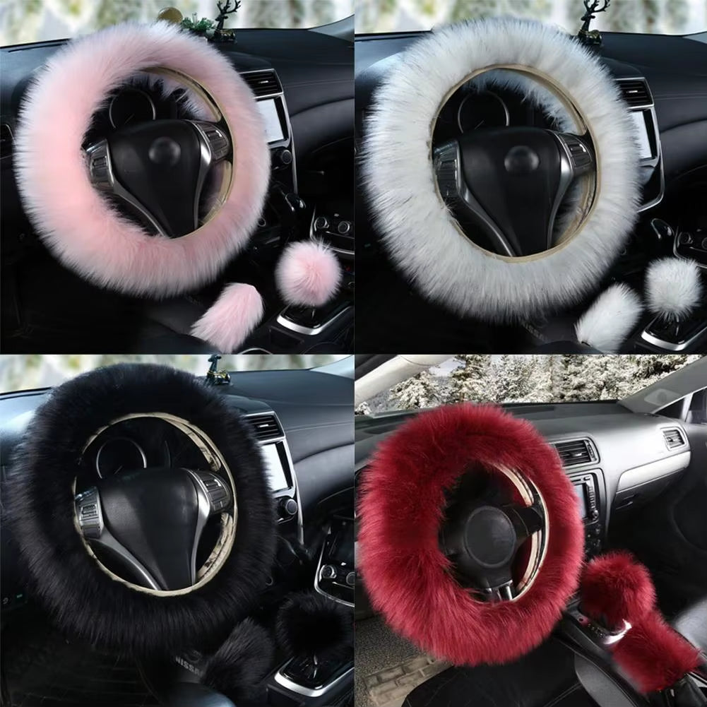 Fluffy Steering Wheel Covers Faux Wool Shaggy Car Steering Wheel Grips Car Plush Steering Wheel Cover Car Accessories