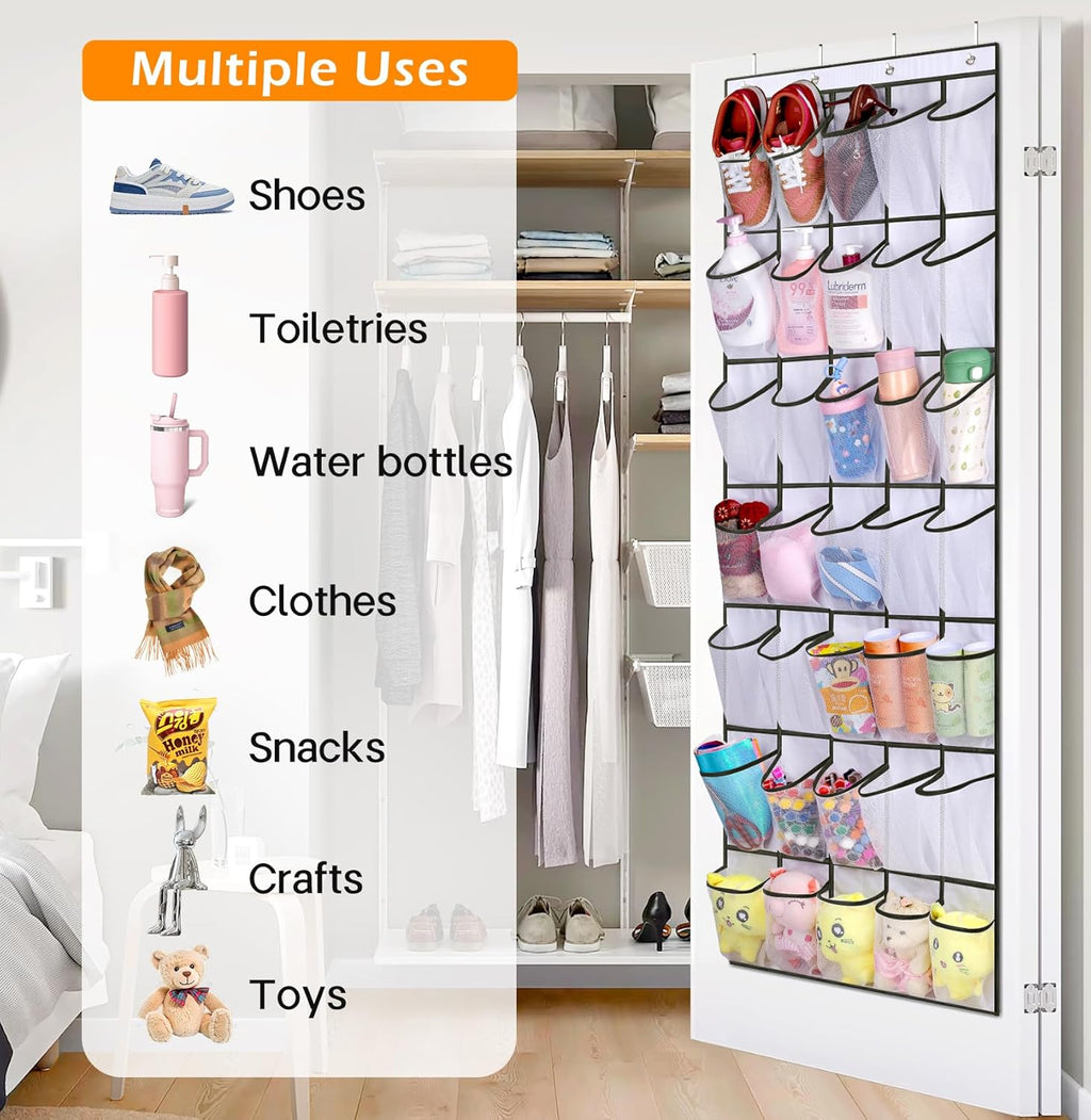 35 Large Pockets over the Door Shoe Organizer Sturdy Oxford Fabric Hanging Shoe Rack for Door Mesh Closet Shoe Holder Hanger, White