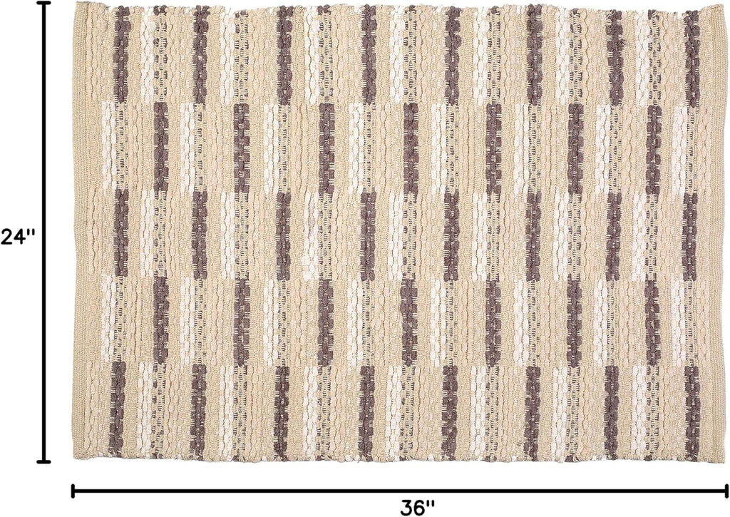 Woven Chain Stitch Rug 24X36 Inch - Charcoal Outdoor, Area Kitchen, Farmhouse Style, Bedroom & Living Room, Entryway, Boho, Absorbent Mat, Cotton Rug