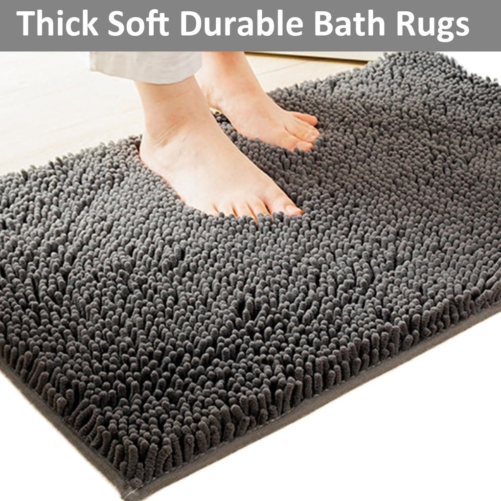 Bathroom Rugs Thick Chenille Bath Mat Set 3 Piece, Non-Slip Bath Rugs, Absorbent