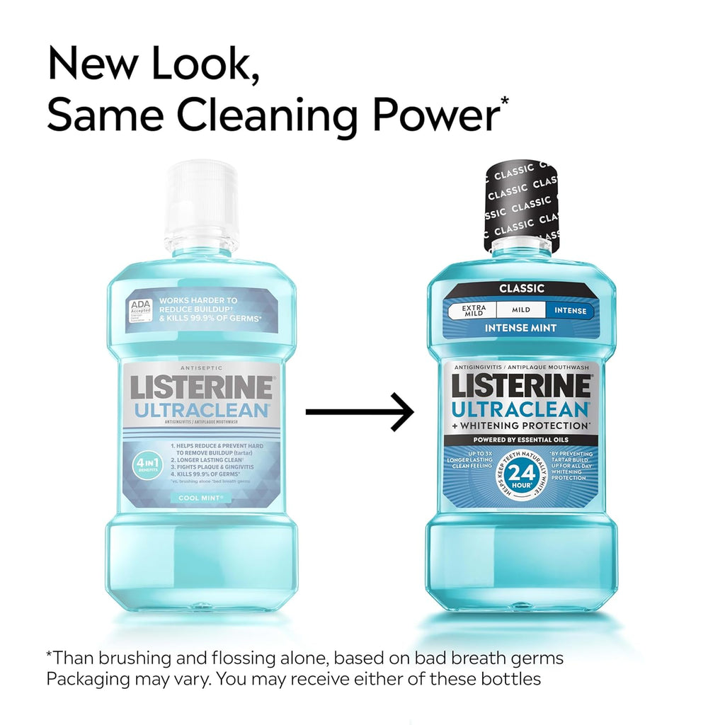 Ultraclean Intense Antiseptic Mouthwash + Whitening Protection*, Everfresh Technology to Help Fight Bad Breath, Gingivitis, & Plaque, Tartar Control Oral Rinse, Intense Mint, 1L