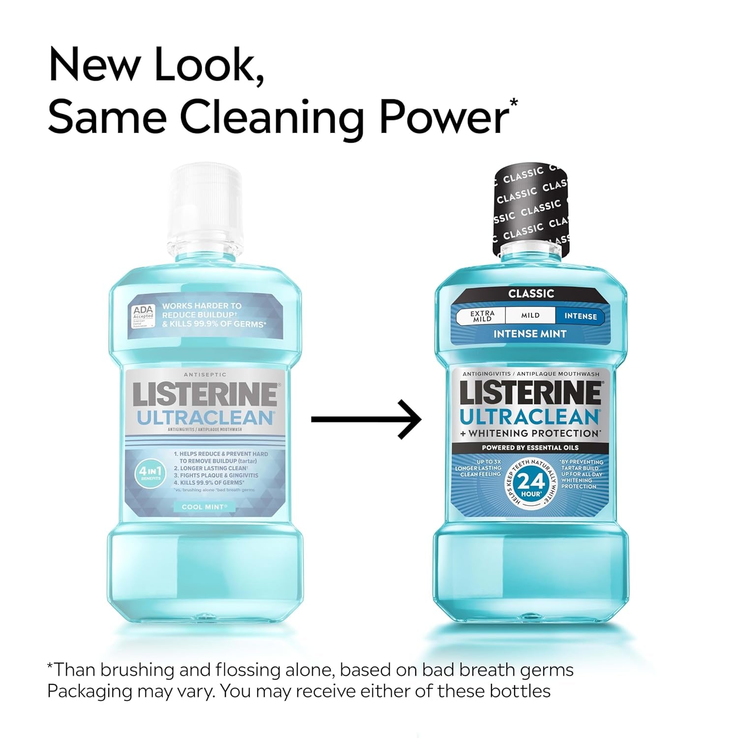 Ultraclean Intense Antiseptic Mouthwash + Whitening Protection*, Everfresh Technology to Help Fight Bad Breath, Gingivitis, & Plaque, Tartar Control Oral Rinse, Intense Mint, 1L