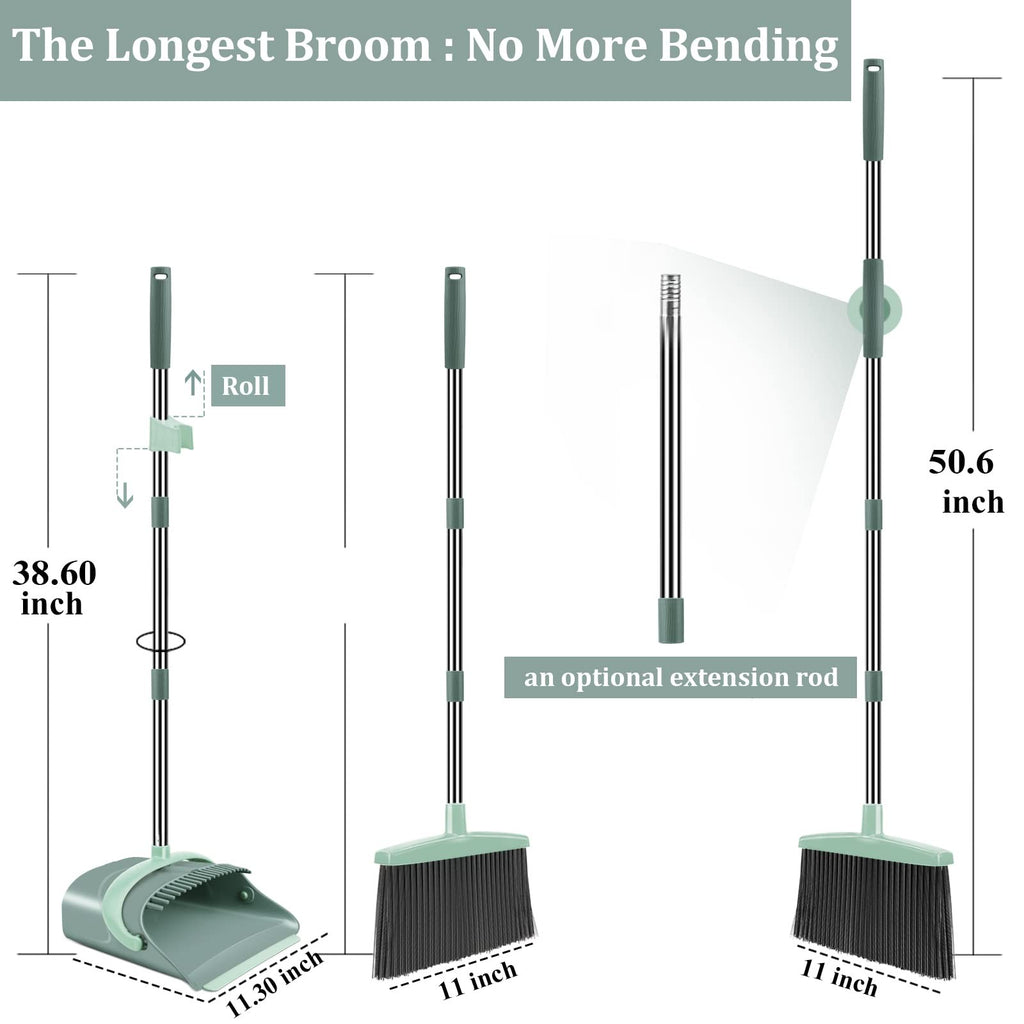 Broom and Dustpan Set for Home, Dust Pan with Long Handle, Broom with Dustpan