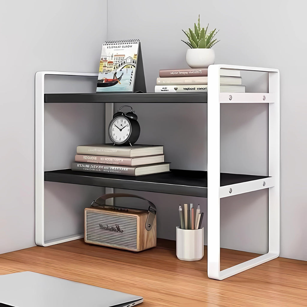 Desktop Organizer Shelf 2-Tier Multipurpose Wood Office Storage Rack Small