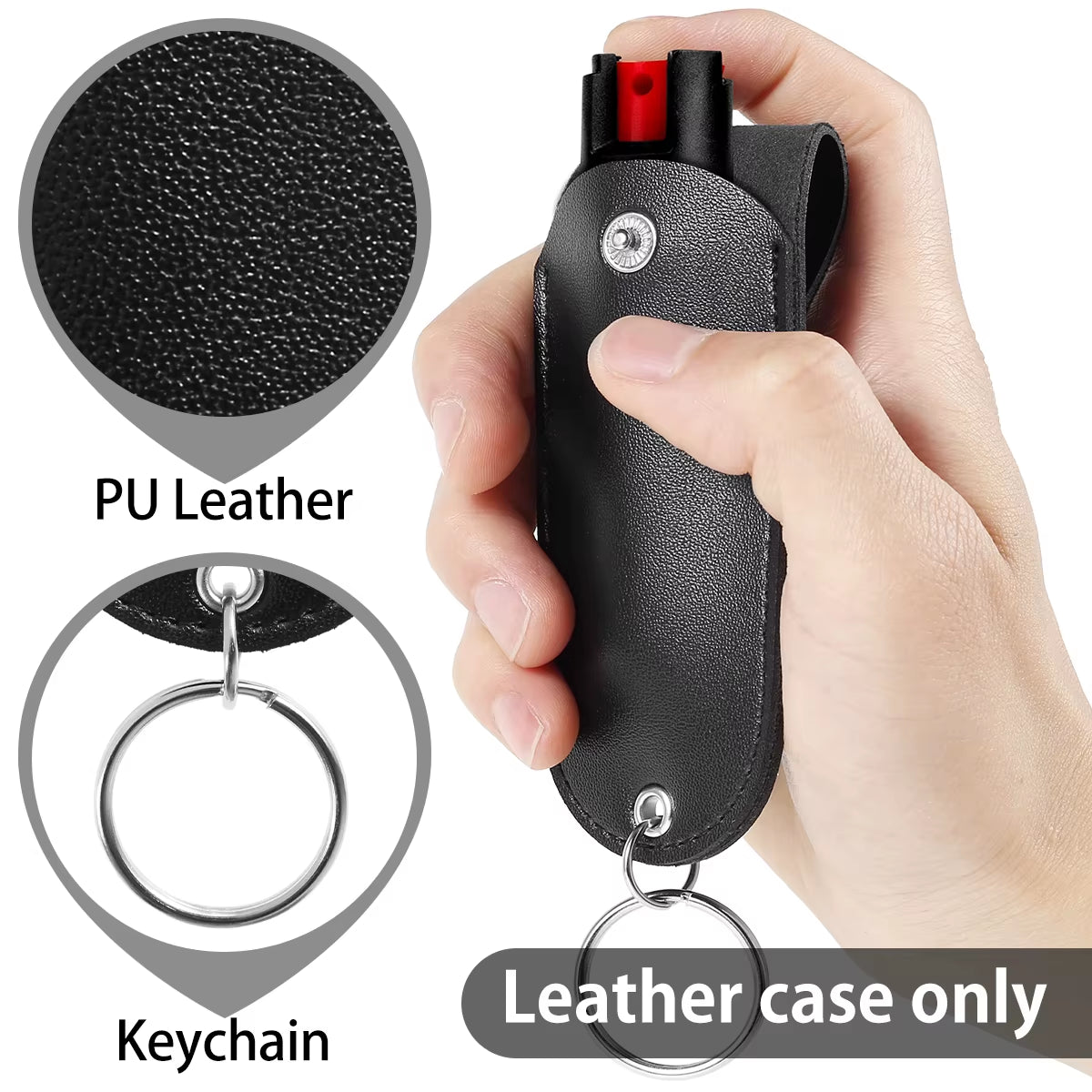 Pepper Spray Pouch PU Leather Mini Portable Pepper Spray Holder Self Defense Spray Holder Keychain Climbing Ladies Security