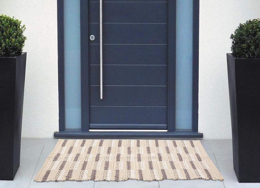 Woven Chain Stitch Rug 24X36 Inch - Charcoal Outdoor, Area Kitchen, Farmhouse Style, Bedroom & Living Room, Entryway, Boho, Absorbent Mat, Cotton Rug