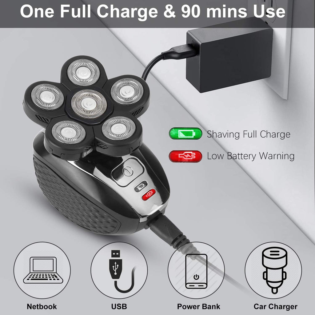 Electric Razor for Men, 5-In-1 Head Shavers for Bald Men, Wet & Dry, Rechargeable, Black
