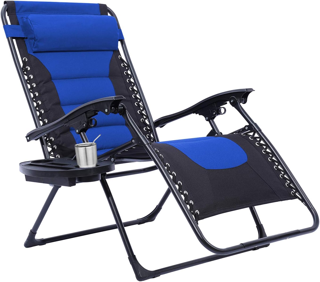 Oversize XL Zero Gravity Recliner Padded Patio Lounger Chair with Adjustable Headrest Support 350Lbs, Blue