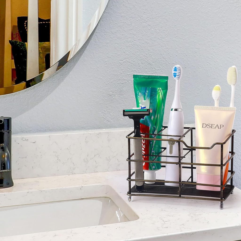 Toothbrush Holder, Electric Toothbrush Holder - Stainless Steel Tooth Brush Holder, Toothpaste Holder Organizer Stand Caddy for Bathroom, Bronze, Pack of 2