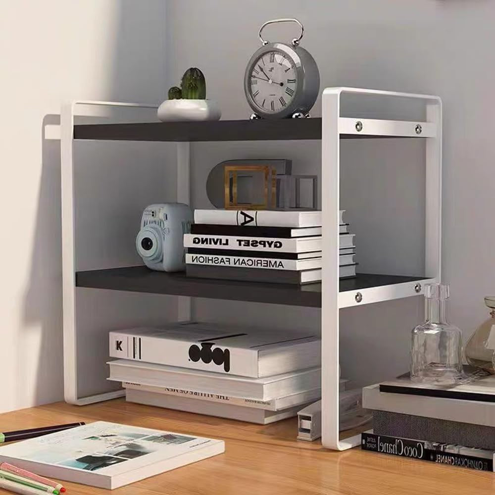 Desktop Organizer Shelf 2-Tier Multipurpose Wood Office Storage Rack Small