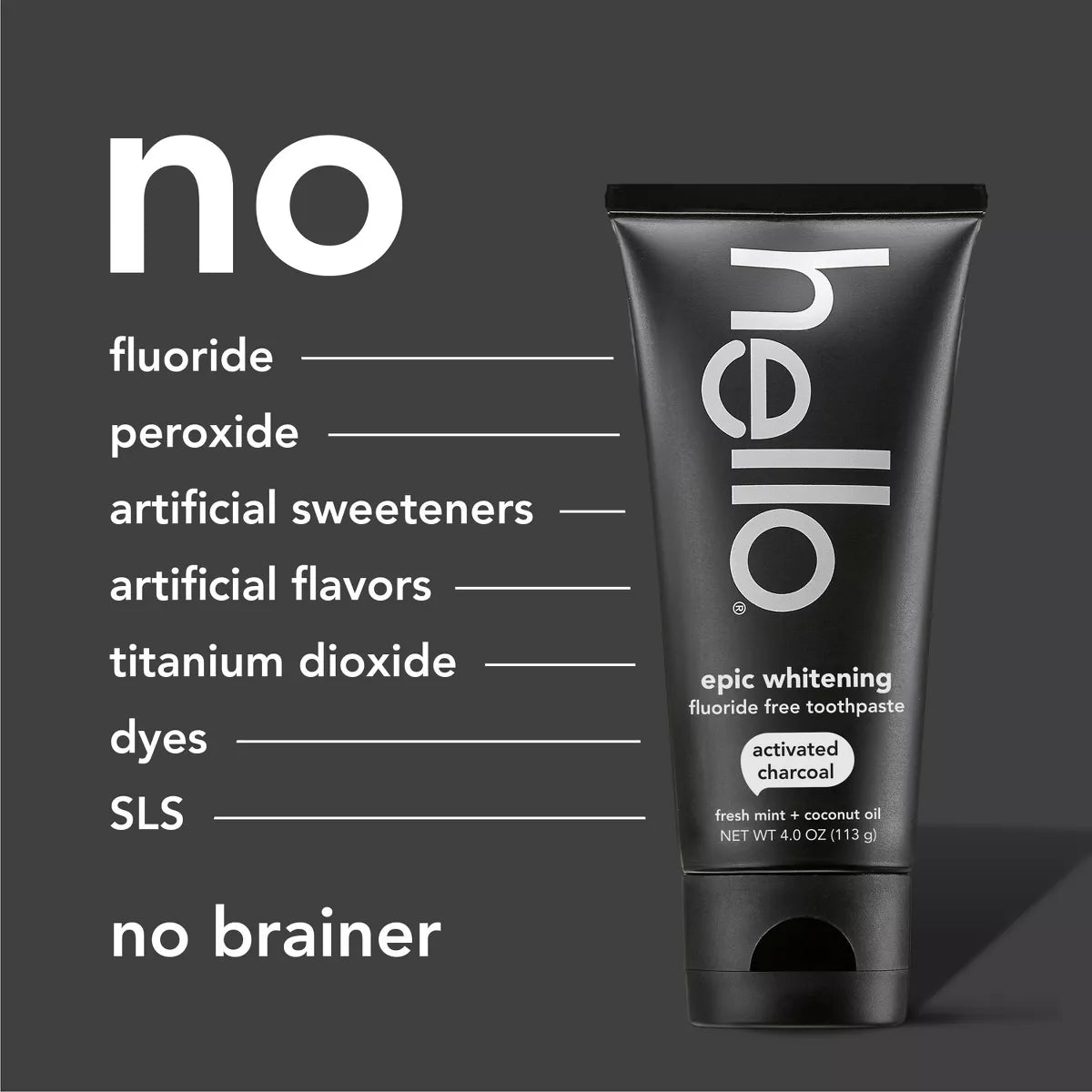 Hello Charcoal Fluoride-Free Whitening Toothpaste - Fresh Mint - 4Oz
