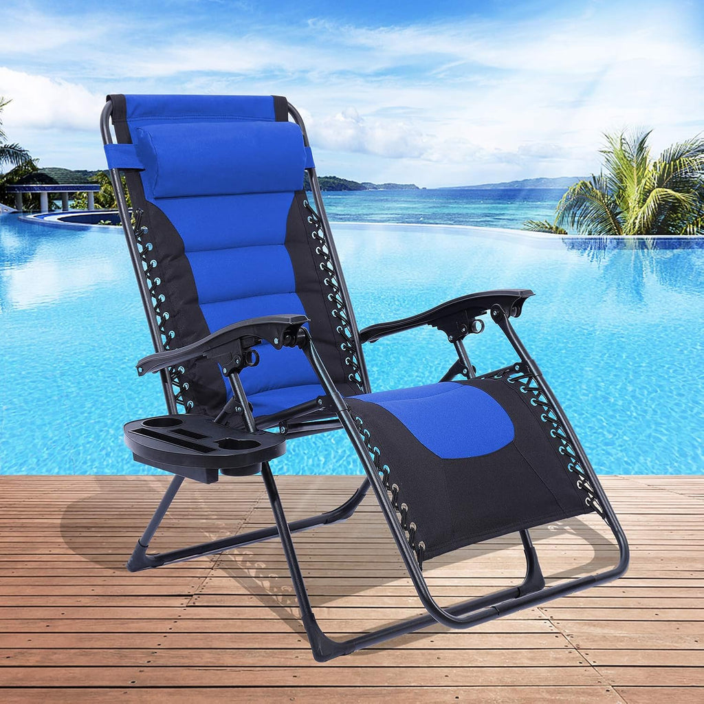 Oversize XL Zero Gravity Recliner Padded Patio Lounger Chair with Adjustable Headrest Support 350Lbs, Blue