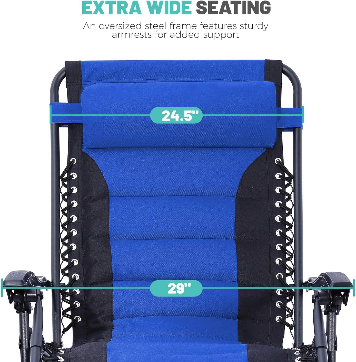 Oversize XL Zero Gravity Recliner Padded Patio Lounger Chair with Adjustable Headrest Support 350Lbs, Blue