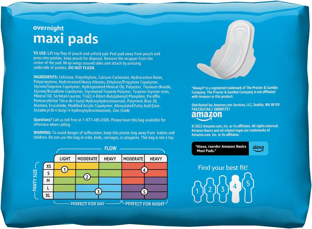 Thick Maxi Pads with Wings for Periods - Overnight Absorbency, Unscented, Size 4