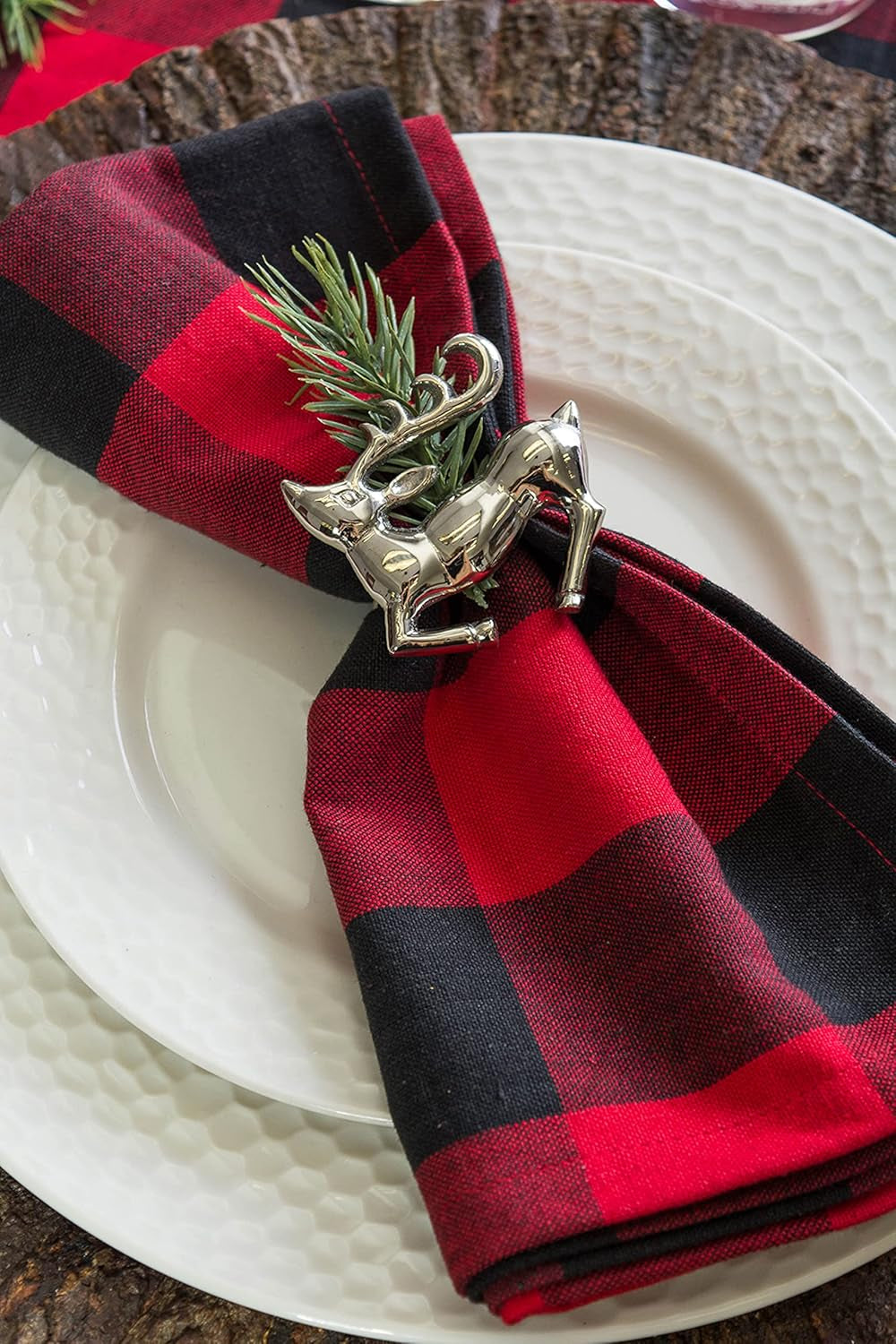 Buffalo Check Collection, Classic Farmhouse Cloth Napkin Set, 20X20, Red & Black, 6 Piece
