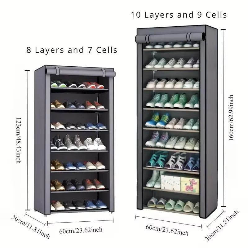 Black Multi-Functional 5/8/10-Tier Shoe Organizer - Durable Plastic Construction, Easy Assembly, Shoe Storage