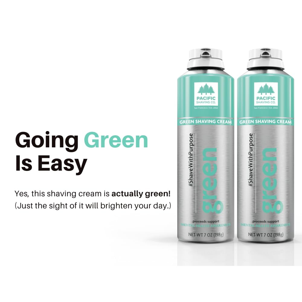 Green Shaving Cream - Foaming Colorful Shaving Cream - Hydrating, Redness Reducing + Irritation Free Shave Cream (7 Oz)