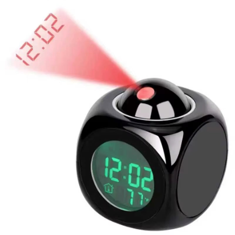 Multi-Function Projection Chime Clock LED Light Alarm Clock Voice Alert Temperature Chime Clock Projection Clock