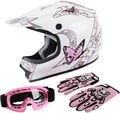DOT Youth Kids Dirt Bike Full Face Helmets Motocross ATV Offroad Four Wheeler Helmet Pink Butterfly Medium Size
