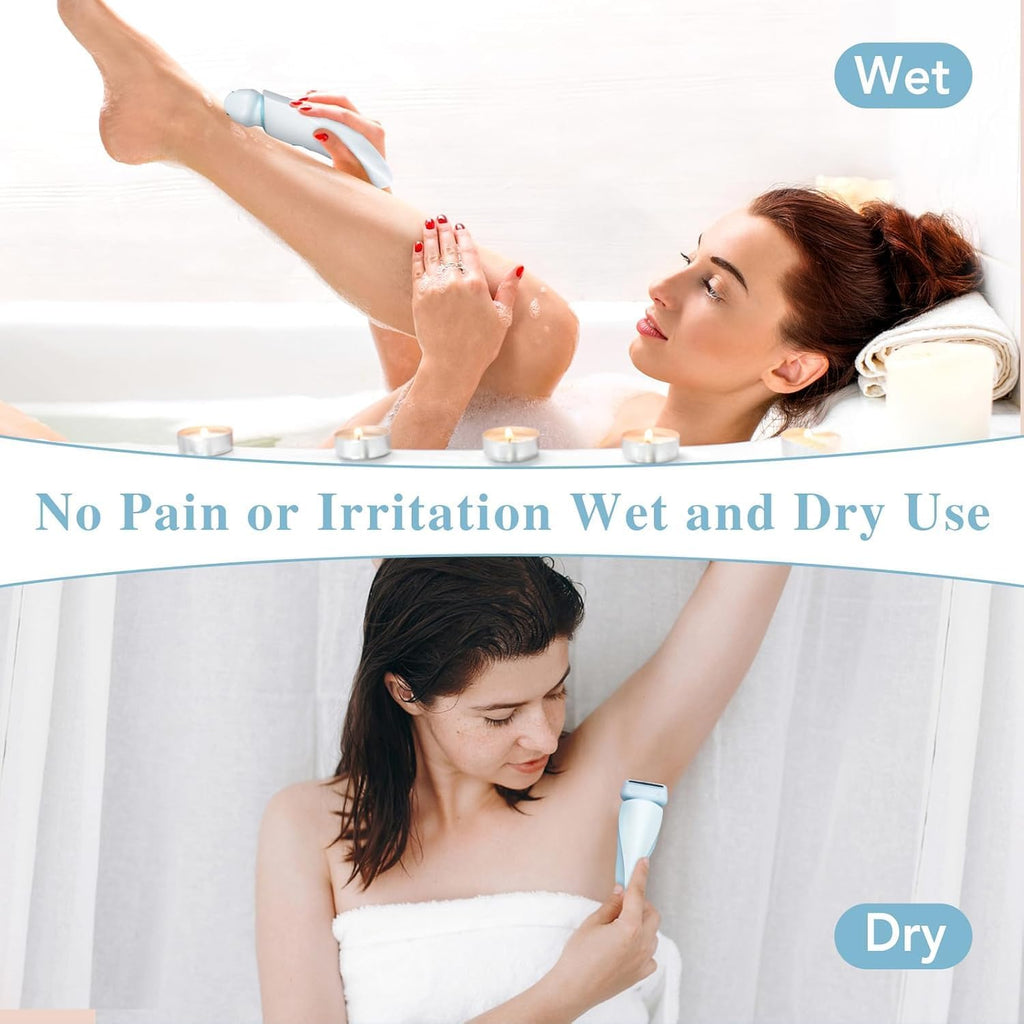 Electric Razors Shaver for Women, 2-In-1 Womens Electric Razor for Leg Arm Face, Cordless Bikini Trimmer for Women with Detachable Head, Painless,Wet & Dry,Ocean Blue