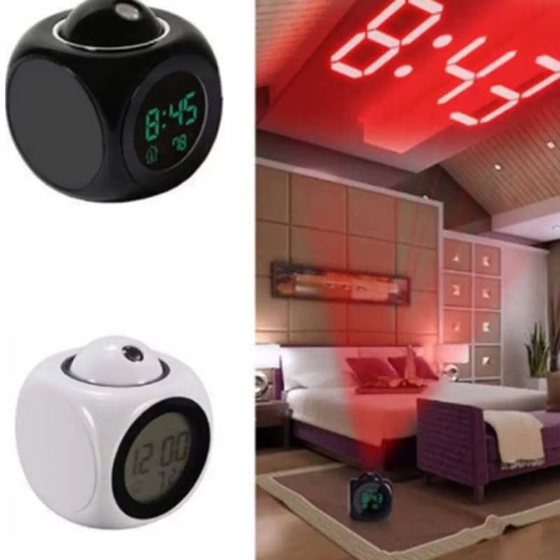 Multi-Function Projection Chime Clock LED Light Alarm Clock Voice Alert Temperature Chime Clock Projection Clock