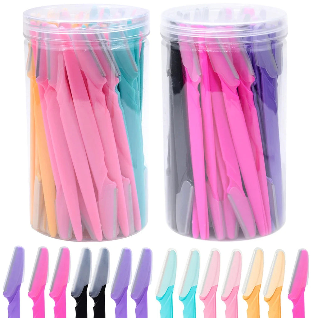 30Pcs/Bottle Eyebrow Razors with Container Facial Eye Brow Trimmer in Case Hair Removal Shaver Safe Blades Trimming Tools