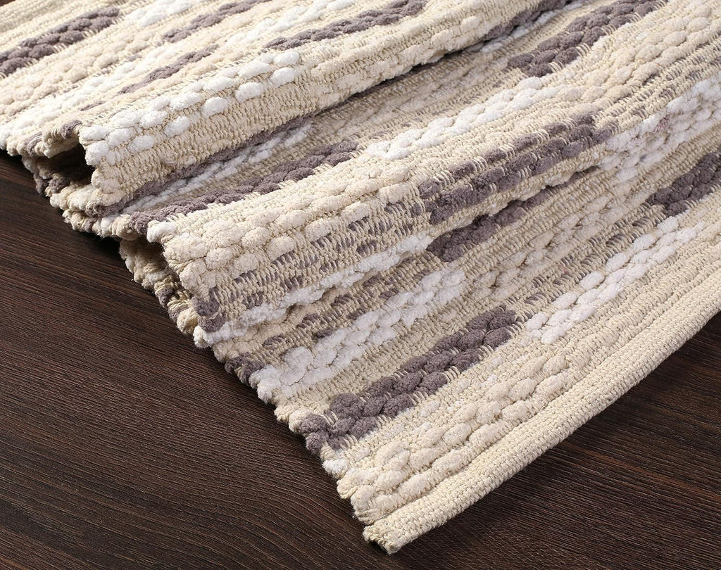Woven Chain Stitch Rug 24X36 Inch - Charcoal Outdoor, Area Kitchen, Farmhouse Style, Bedroom & Living Room, Entryway, Boho, Absorbent Mat, Cotton Rug