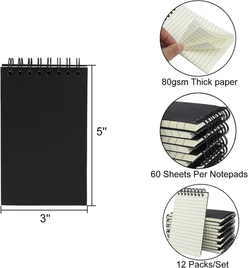 12 Pack Pocket Notebooks, 3X5 Small Notepads, Mini Spiral Notebooks, 60 Sheets/1