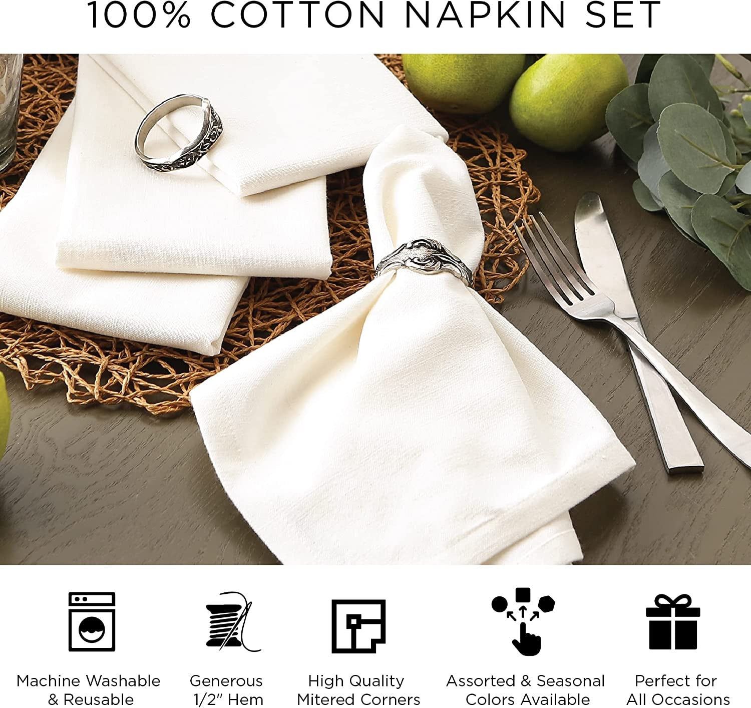 Buffalo Check Collection, Classic Farmhouse Cloth Napkin Set, 20X20, Red & Black, 6 Piece