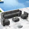Patio Furniture Sets 7 Pieces Outdoor Furniture Sectional Patio Couches Set with Storage Table Light Grey Cushions