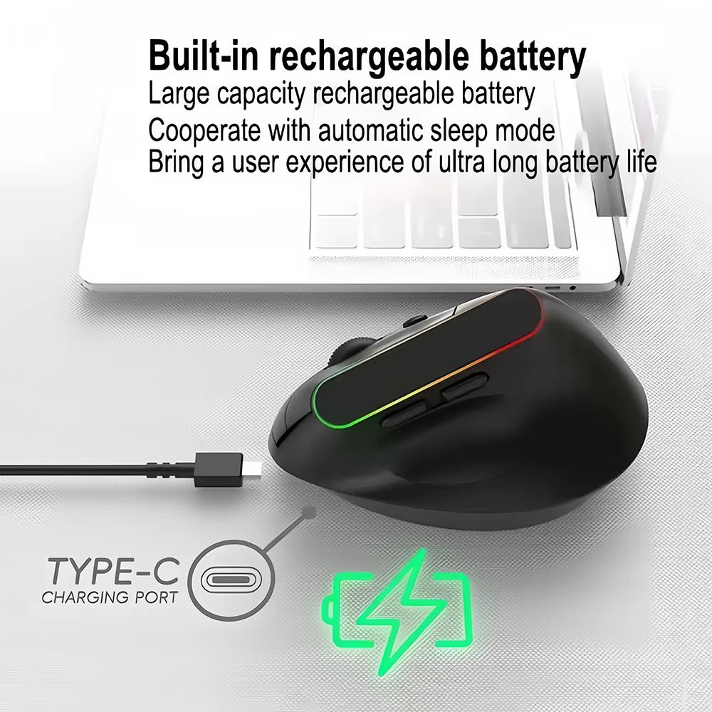 RGB Vertical Mouse 2.4G Wireless Mouse Dual Mode Bluetooth Mouse Ergonomic Mouse Rechargeable Mice Silent Mouse for PC Laptop