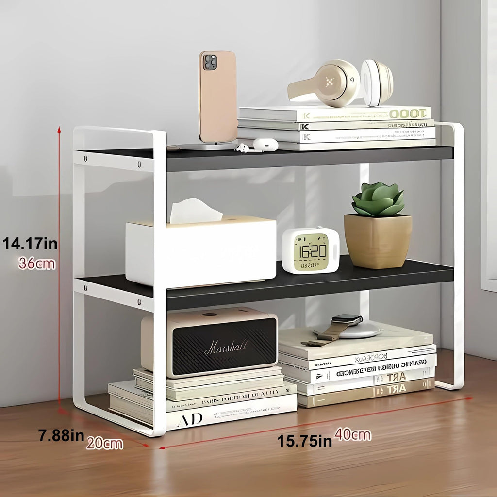 Desktop Organizer Shelf 2-Tier Multipurpose Wood Office Storage Rack Small