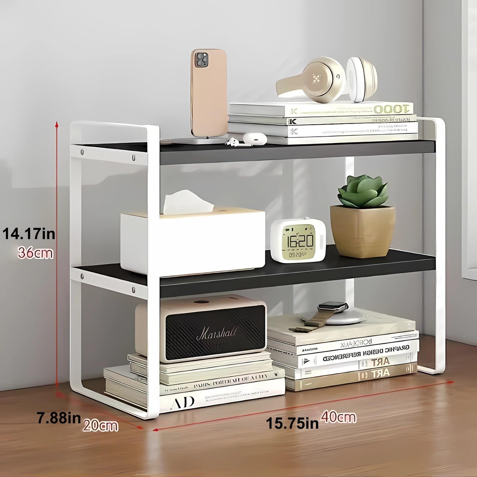 Desktop Organizer Shelf 2-Tier Multipurpose Wood Office Storage Rack Small