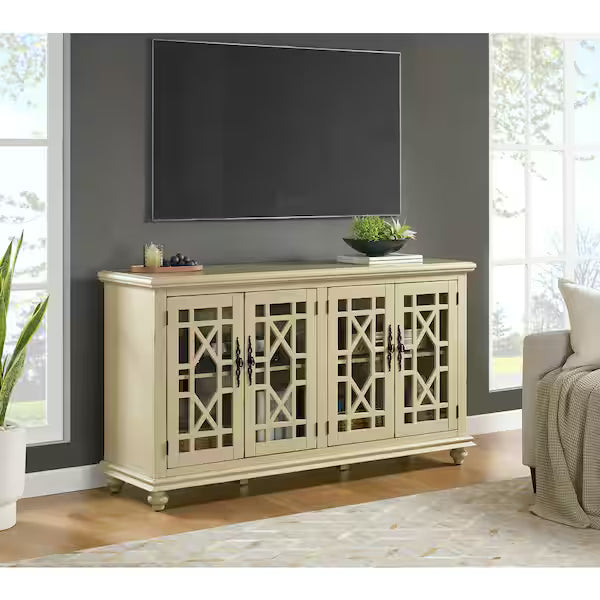 Marche 63" TV Stand - Antique Silver - Versatile Multi-Use Design - with Two Large Cabinets for Storage