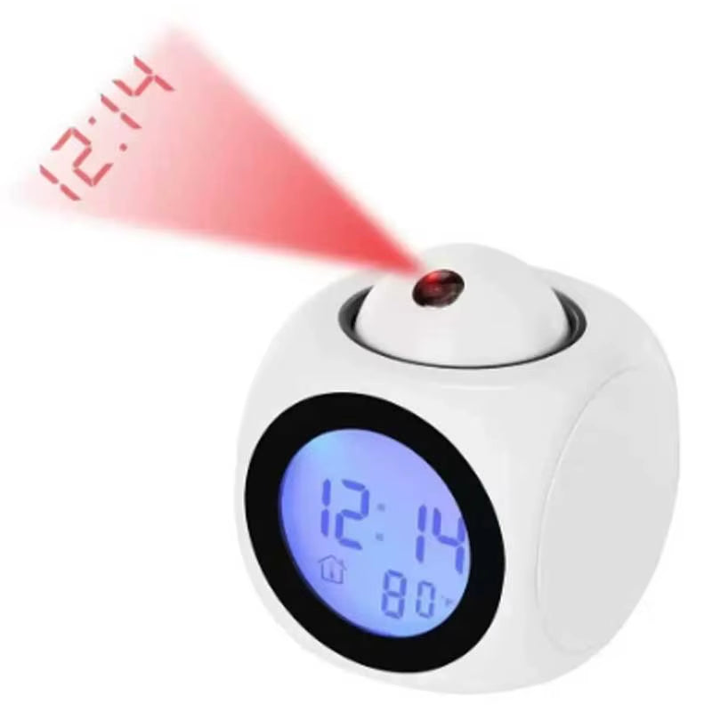Multi-Function Projection Chime Clock LED Light Alarm Clock Voice Alert Temperature Chime Clock Projection Clock