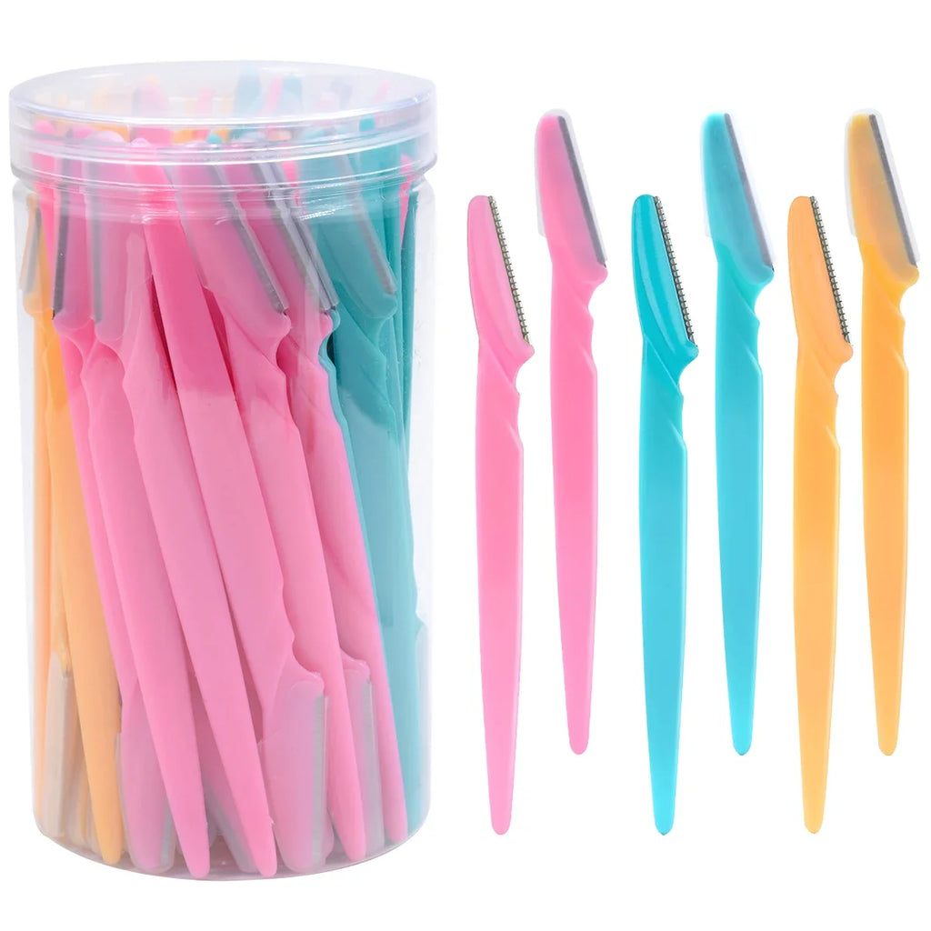 30Pcs/Bottle Eyebrow Razors with Container Facial Eye Brow Trimmer in Case Hair Removal Shaver Safe Blades Trimming Tools