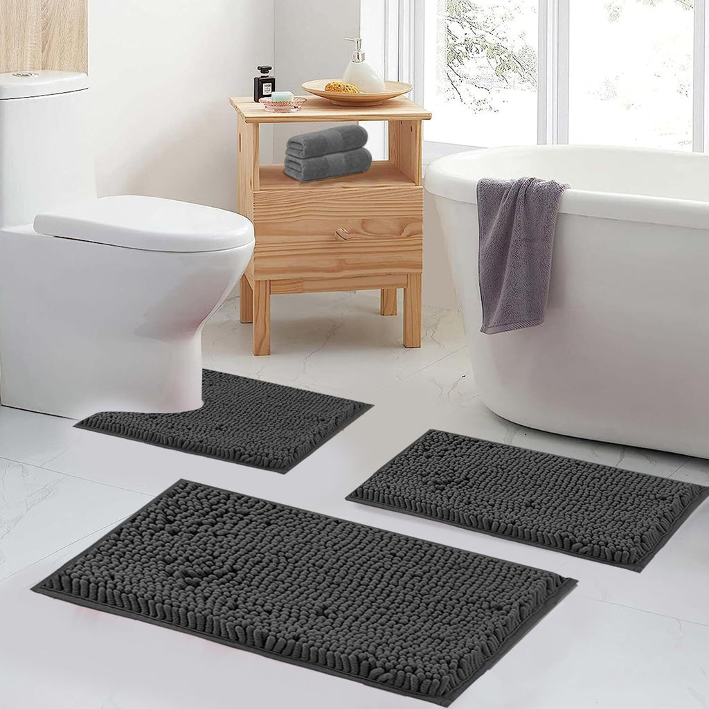 Bathroom Rugs Thick Chenille Bath Mat Set 3 Piece, Non-Slip Bath Rugs, Absorbent