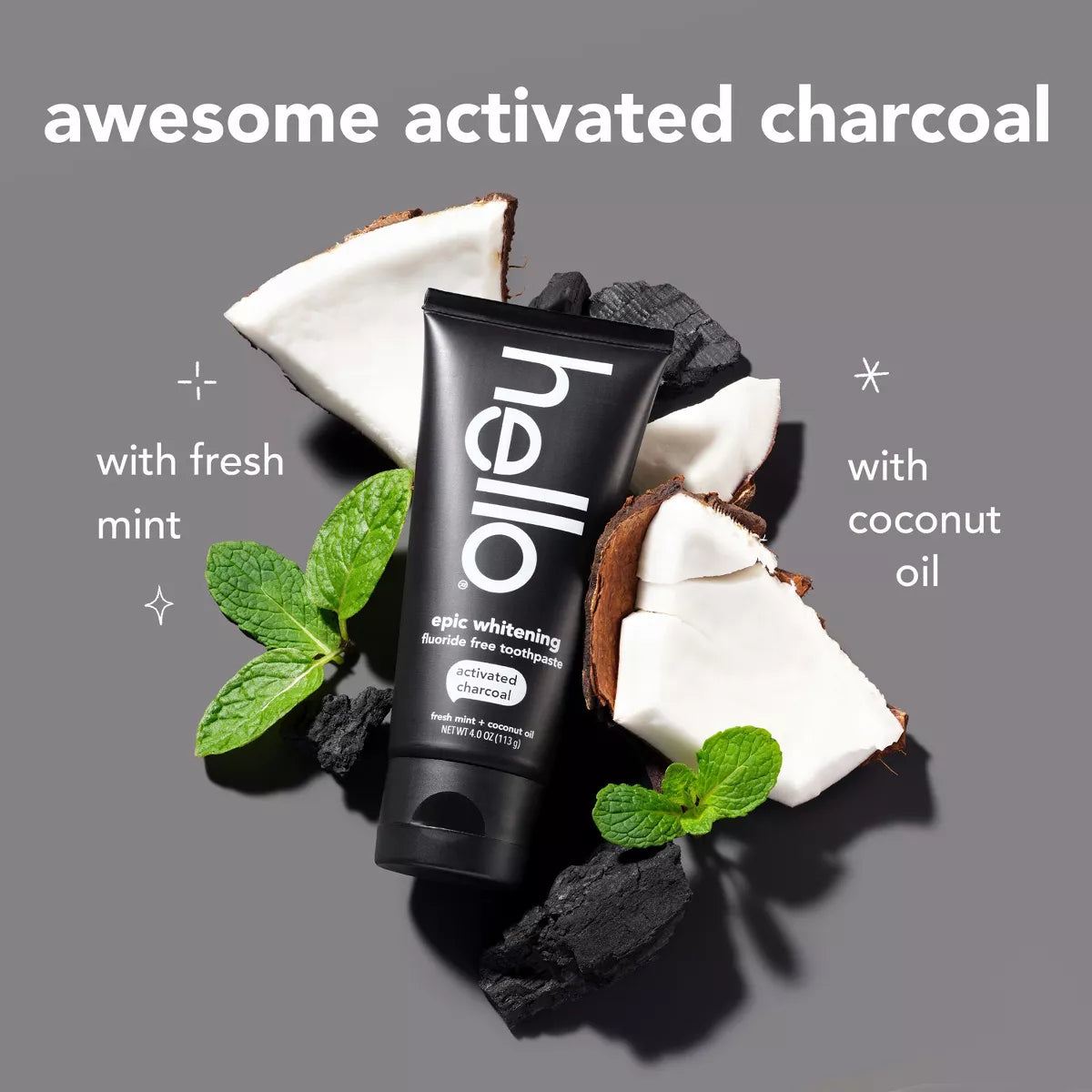 Hello Charcoal Fluoride-Free Whitening Toothpaste - Fresh Mint - 4Oz