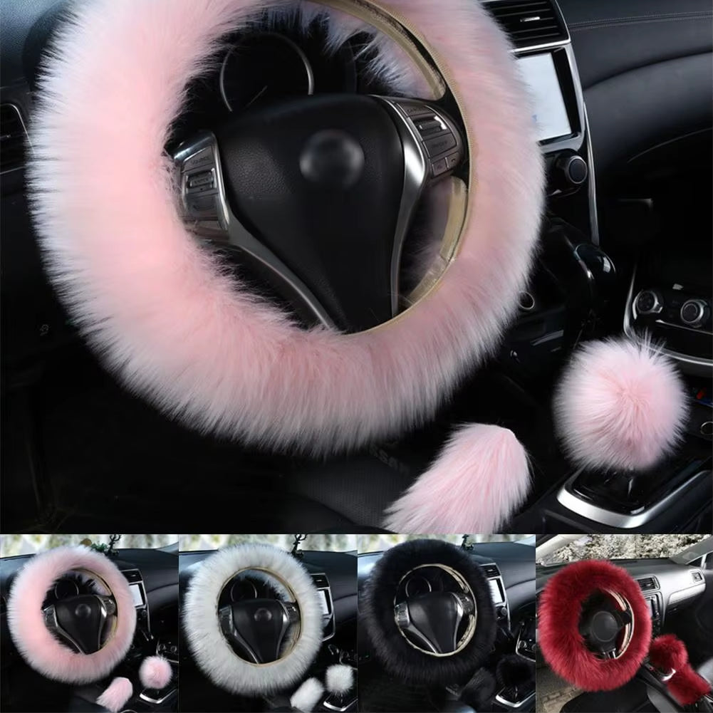 Fluffy Steering Wheel Covers Faux Wool Shaggy Car Steering Wheel Grips Car Plush Steering Wheel Cover Car Accessories