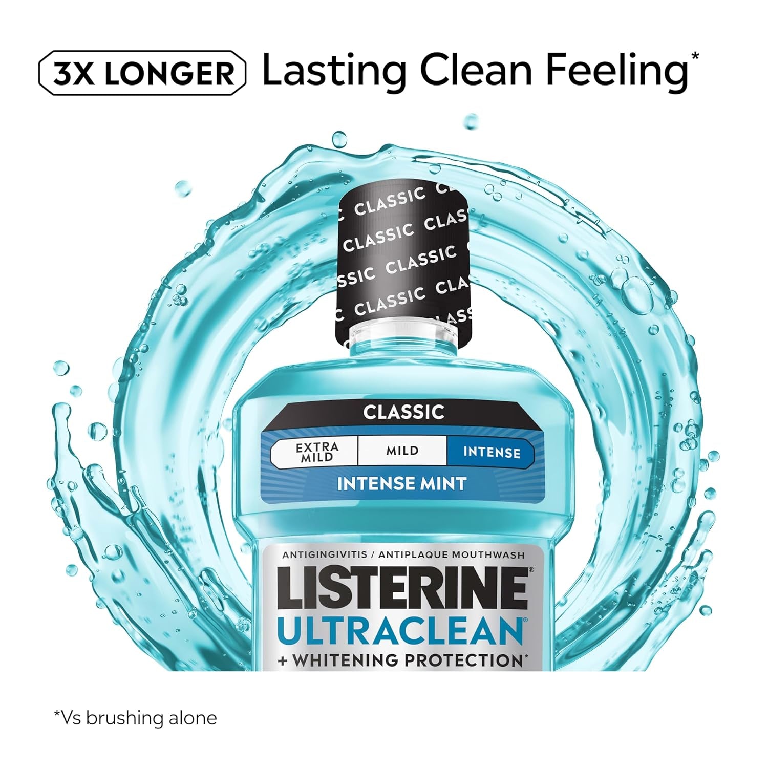 Ultraclean Intense Antiseptic Mouthwash + Whitening Protection*, Everfresh Technology to Help Fight Bad Breath, Gingivitis, & Plaque, Tartar Control Oral Rinse, Intense Mint, 1L