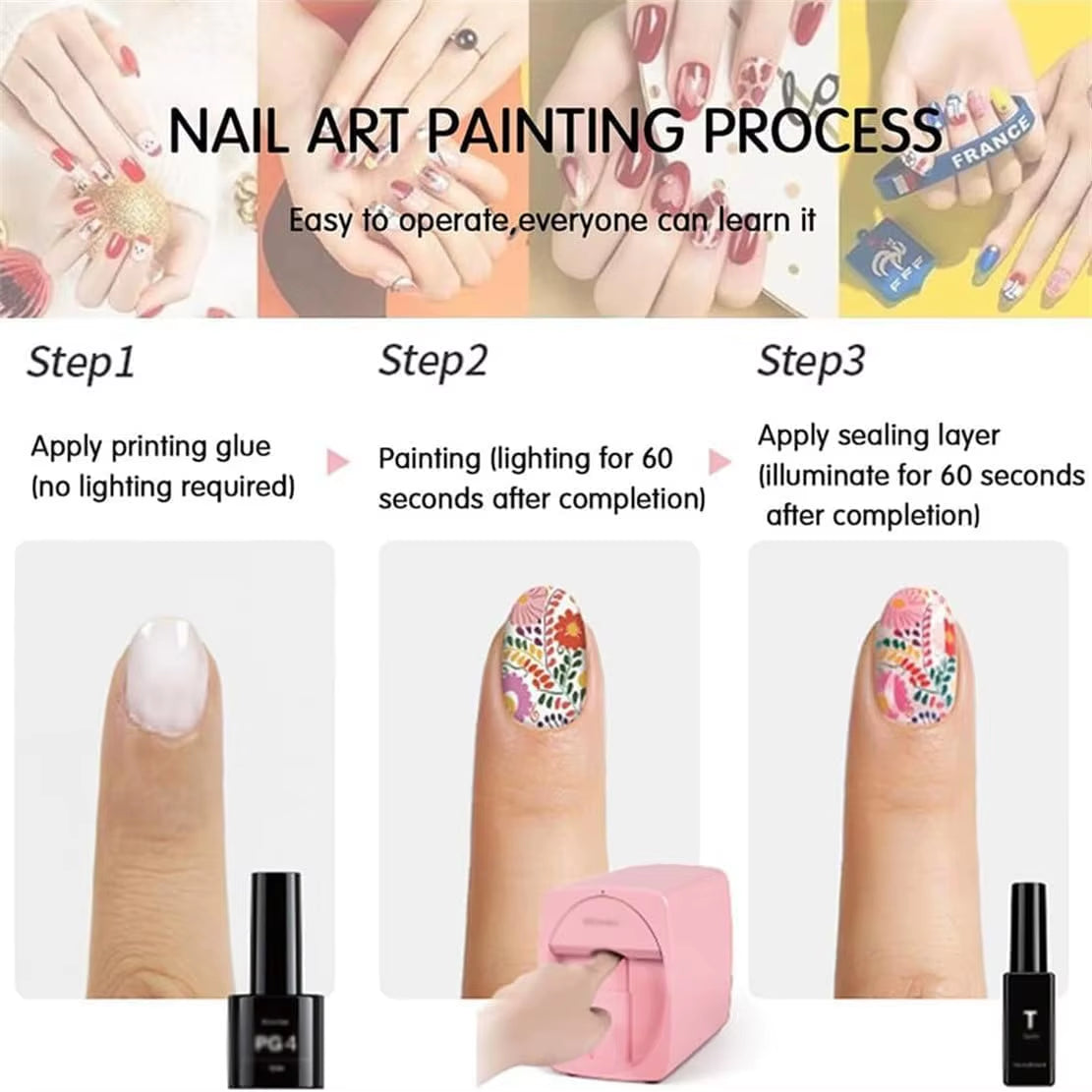 Nail Printer Machine,Intelligent 3D Nail Painting Machine,Portable 3D Automatic Smart Nail Machine Nail Printer,1000+ Designs