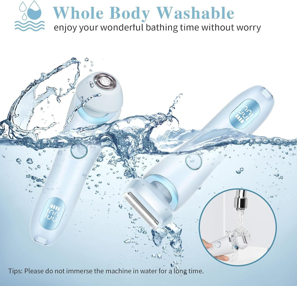 Electric Razors Shaver for Women, 2-In-1 Womens Electric Razor for Leg Arm Face, Cordless Bikini Trimmer for Women with Detachable Head, Painless,Wet & Dry,Ocean Blue
