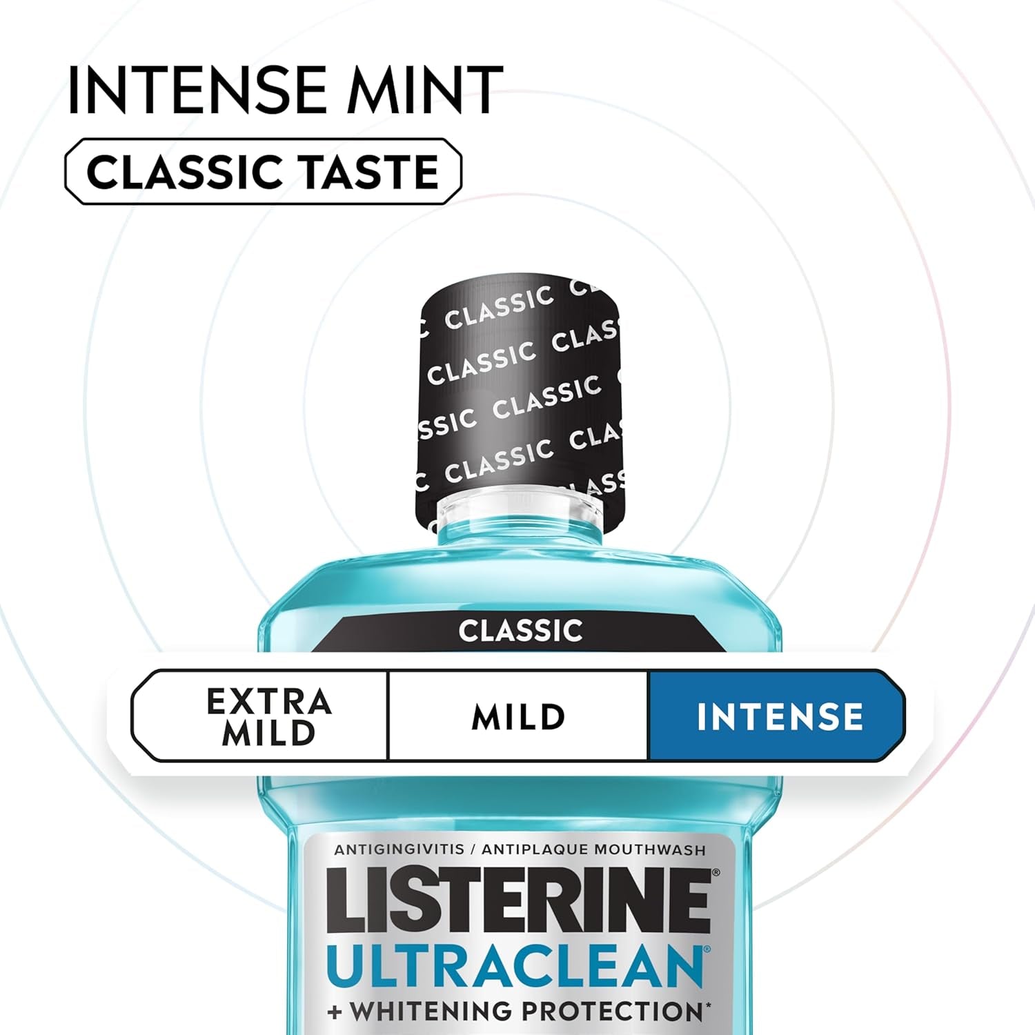 Ultraclean Intense Antiseptic Mouthwash + Whitening Protection*, Everfresh Technology to Help Fight Bad Breath, Gingivitis, & Plaque, Tartar Control Oral Rinse, Intense Mint, 1L